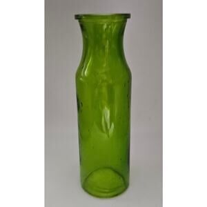 Vintage Green Glass Vase 8" Tall Cylinder Bud Flower Bottle Retro Decor